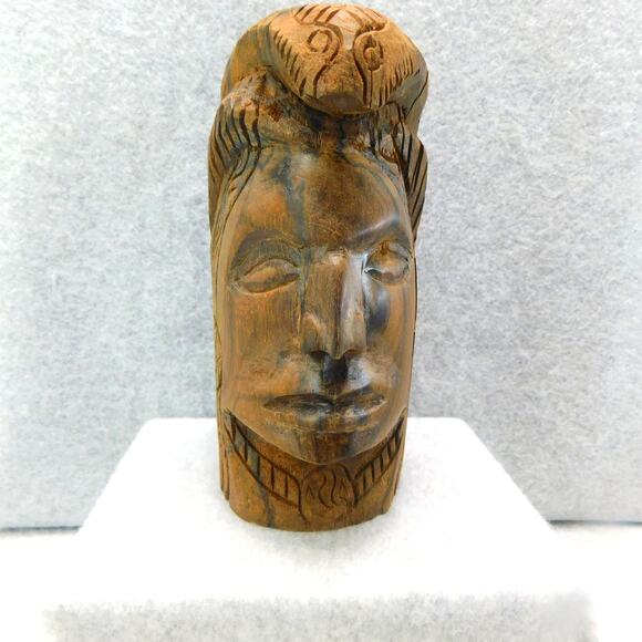 Vintage Carved Solid Wood Indian Native American Head Sculpture - Picture 1 of 8